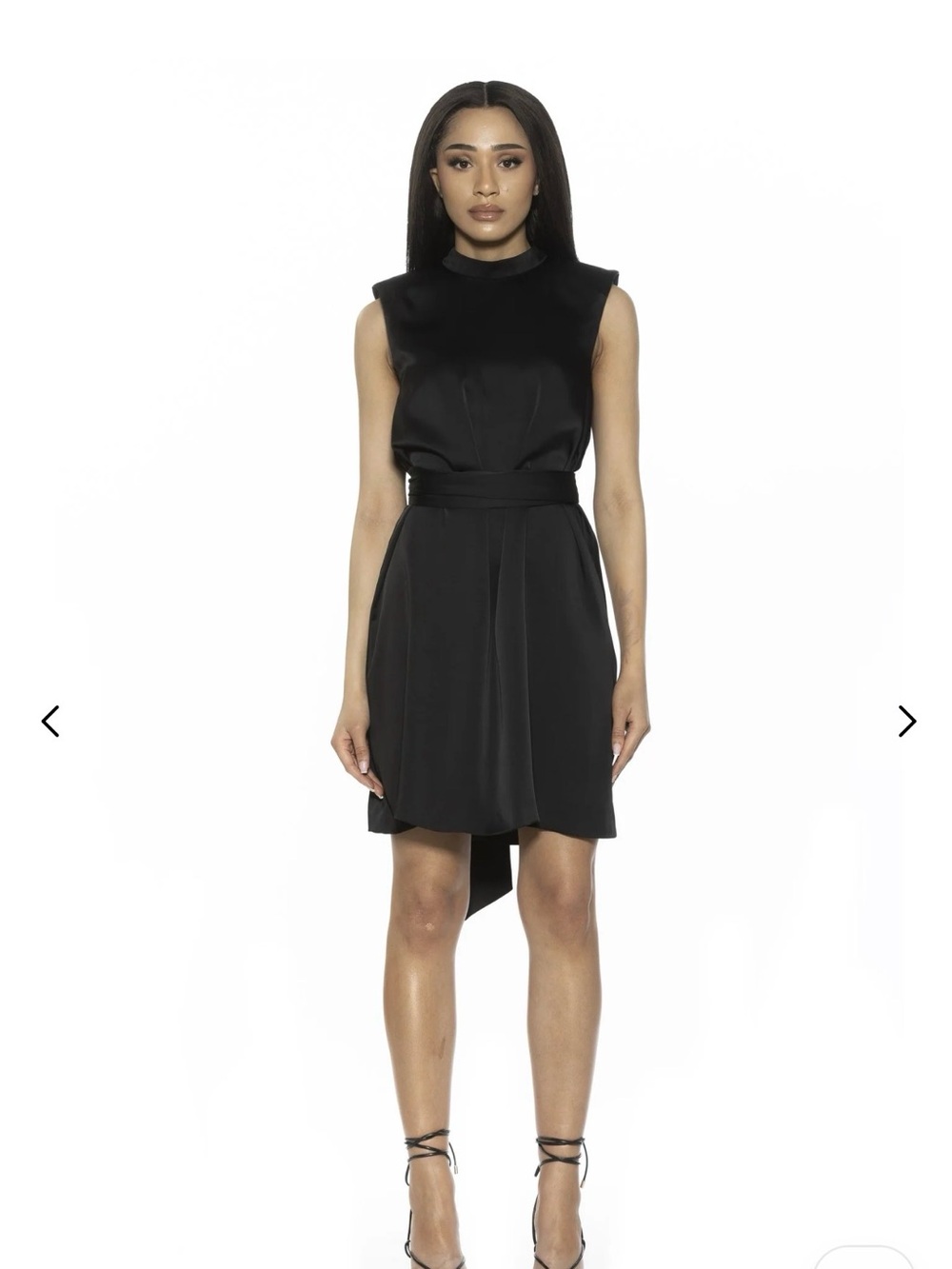 Elegant Black Sleeveless Mini Dress with Waist Tie ALEXIA ADMOR